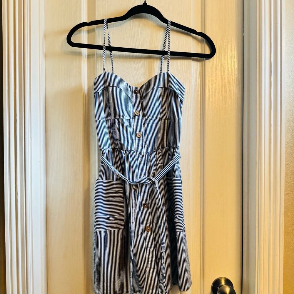 Striped Blue and White Dress with Buttons